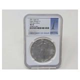 2021-W 1 OZ FINE SILVER EAGLE DOLLAR COIN, EAGLE LANDING T-2, FIRST DAY OF ISSUE, NGC GRADED MS70