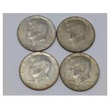 FOUR 40% SILVER KENNEDY HALF DOLLAR COINS