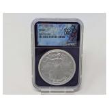 2007 1 OZ FINE SILVER EAGLE DOLLAR COIN, NGC GRADED MS69