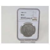 1880-S MORGAN SILVER DOLLAR COIN, NGC GRADED MS61