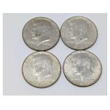 FOUR 40% SILVER KENNEDY HALF DOLLAR COINS