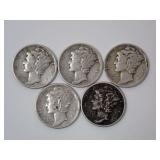 (5) VINTAGE MERCURY DIMES