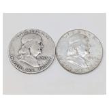 PAIR OF PRE-1965 FRANKLIN SILVER HALF DOLLAR COINS