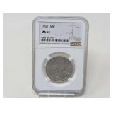1952-P FRANKLIN SILVER HALF DOLLAR COIN, NGC GRADED MS61