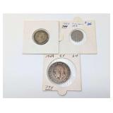 1944 GREAT BRITAIN THREE PENCE COIN, 1888 GERMAN DEUTSCHES REICH 5 PFENNIG COIN, AND 1929 GREAT BRITAIN ONE PENNY COIN