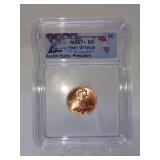 2025 LINCOLN SHIELD CENT, LAST YEAR OF ISSUE, LABEL SIGNED BY AUSTIN HUTTO, ICG GRADED MS67RD