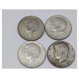 FOUR 40% SILVER KENNEDY HALF DOLLAR COINS