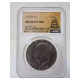 1972-D IKE DOLLAR COIN, NGC GRADED BRILLIANT UNCIRCULATED
