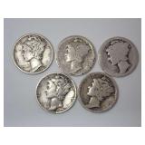 (5) VINTAGE MERCURY DIMES