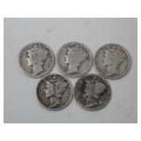 (5) VINTAGE MERCURY DIMES