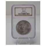1886 MORGAN SILVER DOLLAR COIN, NGC GRADED MS62
