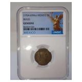 1954-69MO MEXICO 5C, NGC BRASS GENUINE