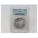 1881-S MORGAN SILVER DOLLAR COIN, PCGS GRADED MS64
