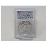 2013-S 1 OZ FINE SILVER EAGLE DOLLAR COIN, FIRST STRIKE, PCGS GRADED MS69