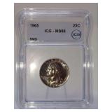 1965 WASHINGTON QUARTER, ICG GRADED MS66