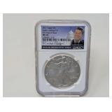 2021-W 1 OZ FINE SILVER EAGLE DOLLAR COIN, LANDING T-2, FIRST DAY OF ISSUE, NGC GRADED MS70