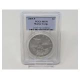 2005-P MARINE CORPS SILVER DOLLAR COIN, PCGS GRADED MS70