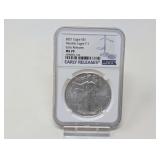 2021 1 OZ FINE SILVER EAGLE DOLLAR COIN, EARLY RELEASES, NGC GRADED MS70