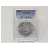 1884-O MORGAN SILVER DOLLAR COIN, PCGS GRADED MS63