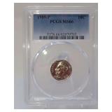 1989-P ROOSEVELT DIME, PCGS GRADED MS66