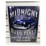 Midnight auto parts sign