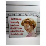 Box wine with straw inside sign