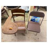 Antique school chair and folding chair