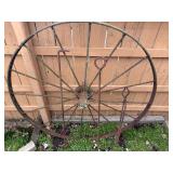 Wagon wheel and metal garden decor