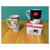 Coca Cola mug and candy cane mug