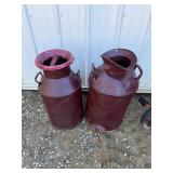 Pair of vintage metal milk can garden decor