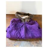 Purple jacket faux fur hood