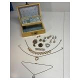 Jewelry group lot with vintage jewelry box