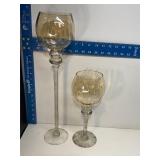 Pair of tall, stem glass candle holders