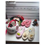 Tree skirt, sandals, and basket