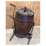 Wooden barrel antique butter churn and stand