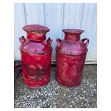 Pair of vintage metal milk can garden decor