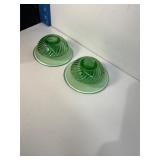 Heisey green candlestick holder pair
