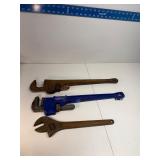 Pair of 24' pipe wrenches & 16' crescent wrench