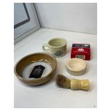 Old spice, shaving mug, kit, and pottery bowl