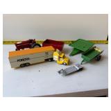 Vintage toy farm equipment and semi