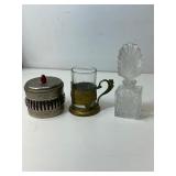 Russian podstakannik, vanity jar & perfume bottle