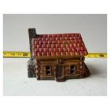 Vintage Log Cabin Cast Iron Coin Bank
