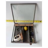 Glass case box with vintage items