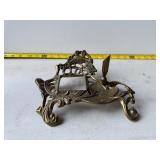 brass desk inkwell and pen holder stand