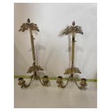 Pair of brass wall sconces, palm tree candle holde