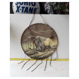 hand-painted buckskin wall hanging