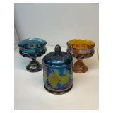 Indiana glass carnival glass compotes and canister