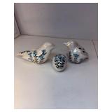 Floral pattern glazed ceramic birds and egg