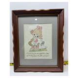 framed Precious Moments cross stitch art