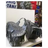 Black leather motorcycle saddle bags